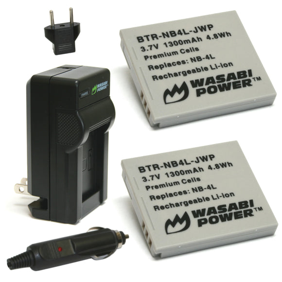 Canon NB-4L Battery (2-Pack) and Charger by Wasabi Power