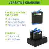 GoPro HERO8 Battery (2-Pack) and Dual Charger Compatible with HERO7 Black, HERO6, HERO5 by Wasabi Power