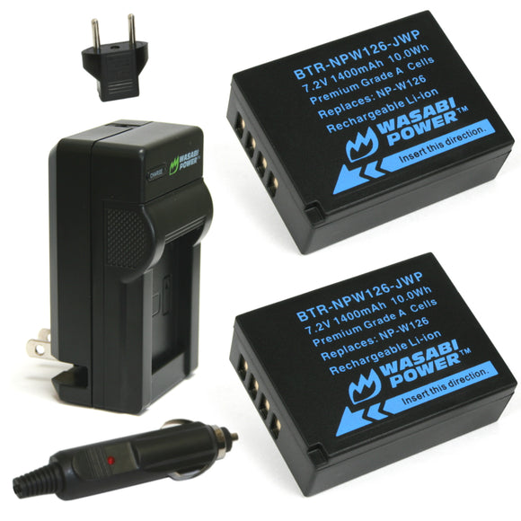Fujifilm NP-W126, NP-W126S Battery (2-Pack) and Charger by Wasabi Power