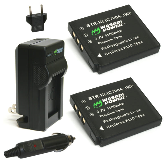 Kodak KLIC-7004 Battery (2-Pack) and Charger by Wasabi Power