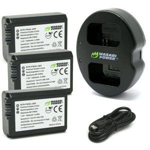 Sony NP-FW50 Battery (3-Pack) and Dual Charger by Wasabi Power