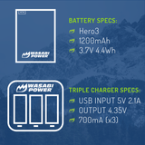 GoPro HERO3, HERO3+ Battery (2-Pack, 1200mAh) and Triple Charger by Wasabi Power