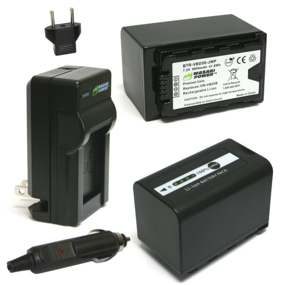 Panasonic VW-VBD58, AG-VBR89G Battery (2-Pack) and Charger by Wasabi Power