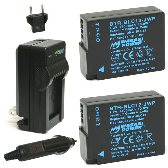 Panasonic DMW-BLC12 Battery (2-Pack, Fully Decoded) and Charger by Wasabi Power