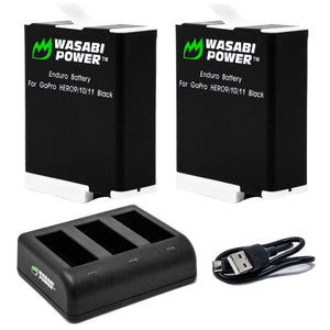 GoPro Enduro Battery (2-Pack) for HERO12, HERO11, HERO10, HERO9 and Triple USB Charger by Wasabi Power