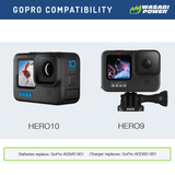 GoPro HERO10, HERO9 Black Battery (4-Pack) and Dual Charger by Wasabi Power