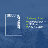 Olympus BLX-1 Battery (2-Pack) and USB-C Dual Charger by Wasabi Power