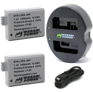 Canon LP-E5 Battery (2-Pack) and Dual Charger by Wasabi Power
