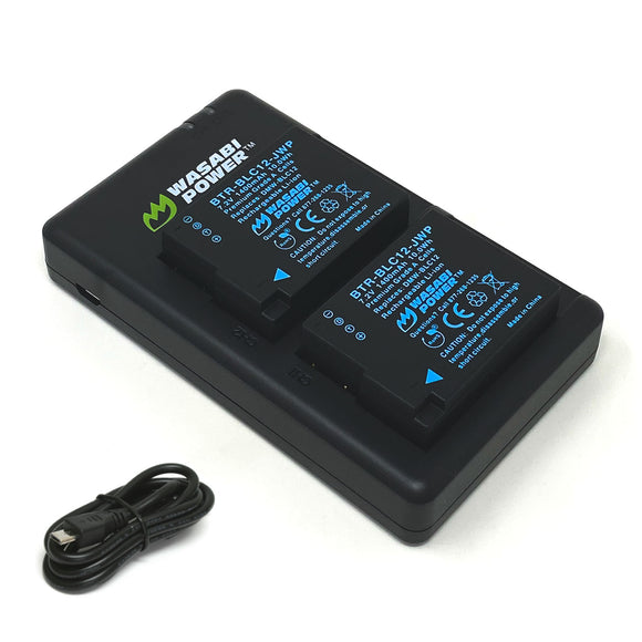 Panasonic DMW-BLC12 Battery (2-Pack, Fully Decoded) and Micro USB Dual Charger by Wasabi Power
