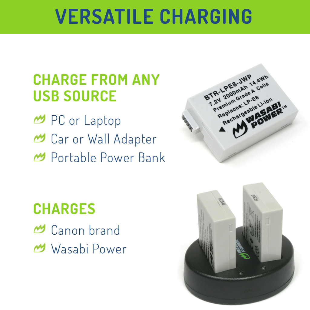 Buy Wasabi Power Battery (2-Pack) and Dual USB Charger for Canon LP-E10 &  Canon EOS Rebel T3, Rebel T5, Rebel T6, Rebel T7, Rebel T100 (100%  Compatible with Original) Online at Lowest