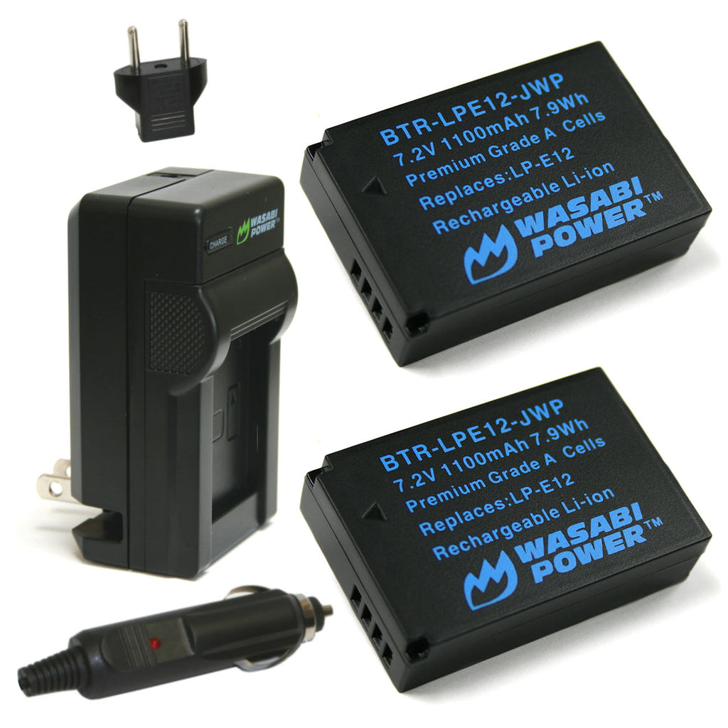 Wasabi Power Battery 2-Pack and Charger for Canon LP-E12 Eos M Rebel SL1 100D