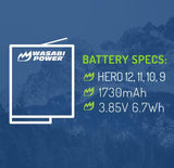 GoPro HERO12 Black, HERO11 Black, HERO10 Black, HERO9 Black Battery (4-Pack) by Wasabi Power
