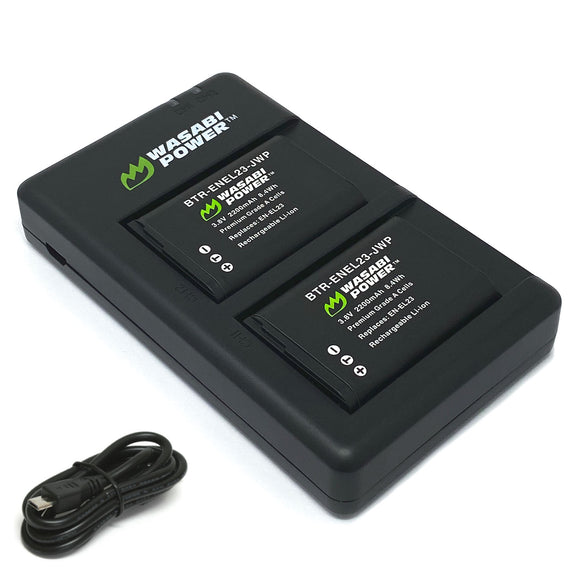 Nikon EN-EL23 Battery (2-Pack) and Micro USB Dual Charger by Wasabi Power