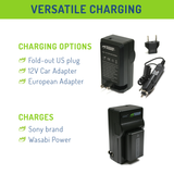 Sony NP-FW50 Battery (2-Pack) and Charger by Wasabi Power
