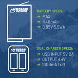 GoPro MAX, ACDBD-001, ACBAT-001 Battery (2-Pack) and Dual Charger by Wasabi Power