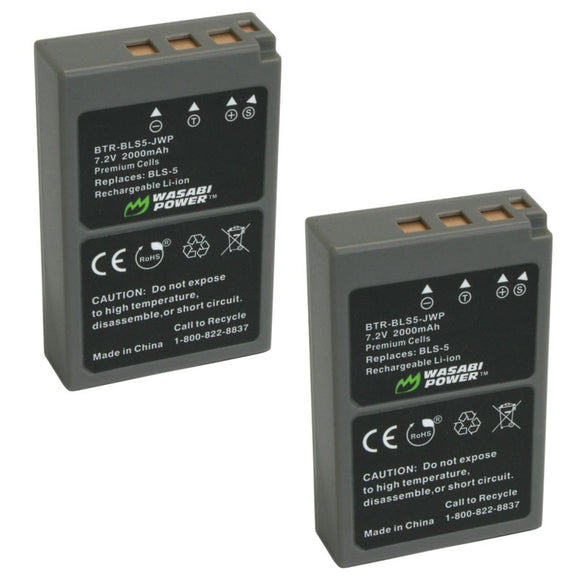 Olympus BLS-1, BLS-5, BLS-50, PS-BLS5 Battery (2-Pack) by Wasabi Power