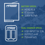 GoPro HERO10, HERO9 Black Battery (4-Pack) and Dual Charger by Wasabi Power