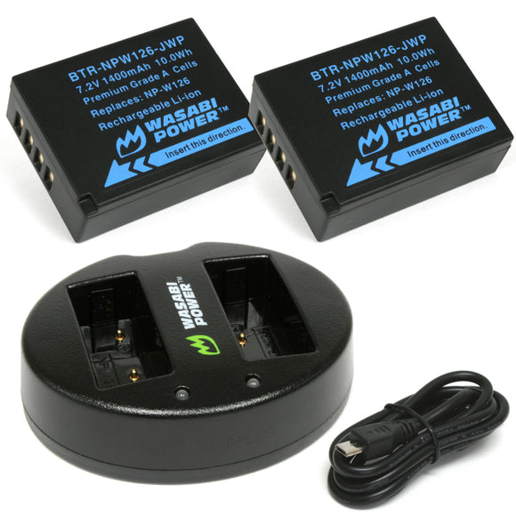 Fujifilm NP-W126, NP-W126S Battery (2-Pack) and Dual Charger by Wasabi Power
