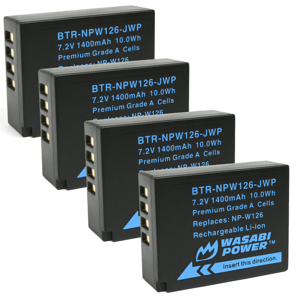 Fujifilm NP-W126, NP-W126S Battery (4-Pack) by Wasabi Power