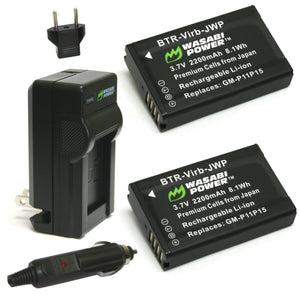 Garmin 010-11654-03, VIRB, VIRB Elite Battery (2-Pack) and Charger by Wasabi Power