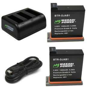 DJI AB1 and DJI OSMO Action Camera Battery (2-Pack) and Triple Charger by Wasabi Power