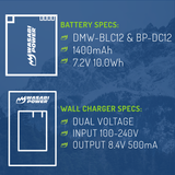 Panasonic DMW-BLC12 Battery (2-Pack, Fully Decoded) and Charger by Wasabi Power