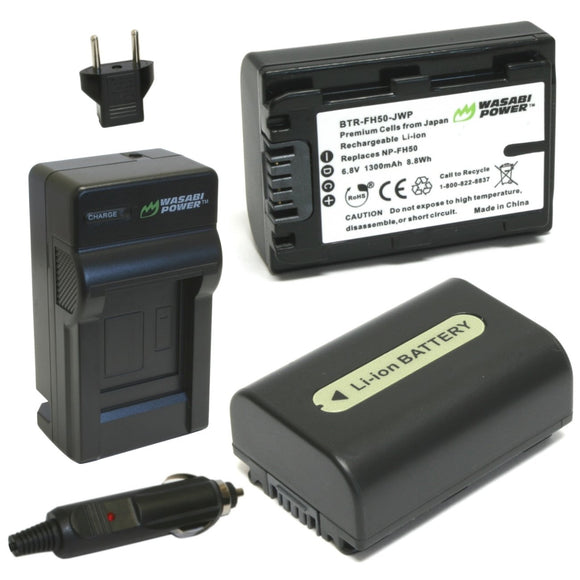 Sony NP-FH50 Battery (2-Pack) and Charger by Wasabi Power