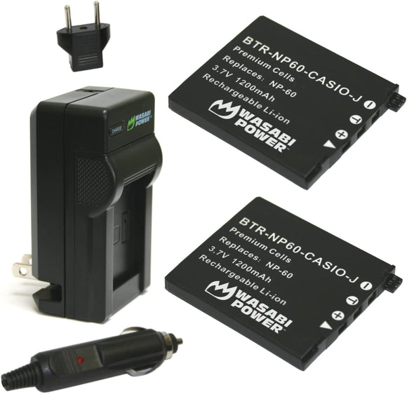 Casio NP-60 Battery (2-Pack) and Charger by Wasabi Power