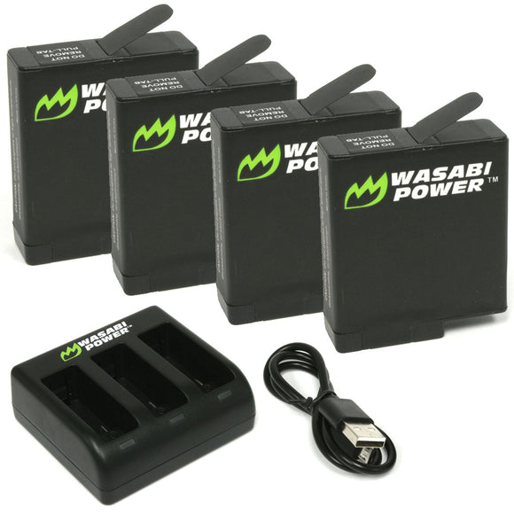 GoPro HERO7 Black, HERO6, HERO5 Battery (4-Pack) and Triple Charger by Wasabi Power